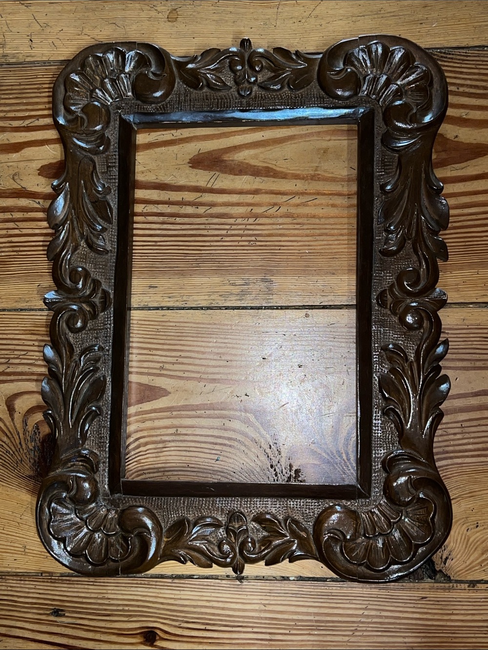 Antique Ornate Carved Solid Wood Picture or Mirror Frame - Brown